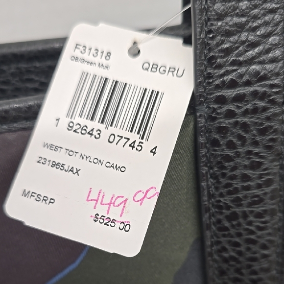 NWT Coach Black and Green Camouflage Tote Bag with Quilted Design - Picture 4 of 10